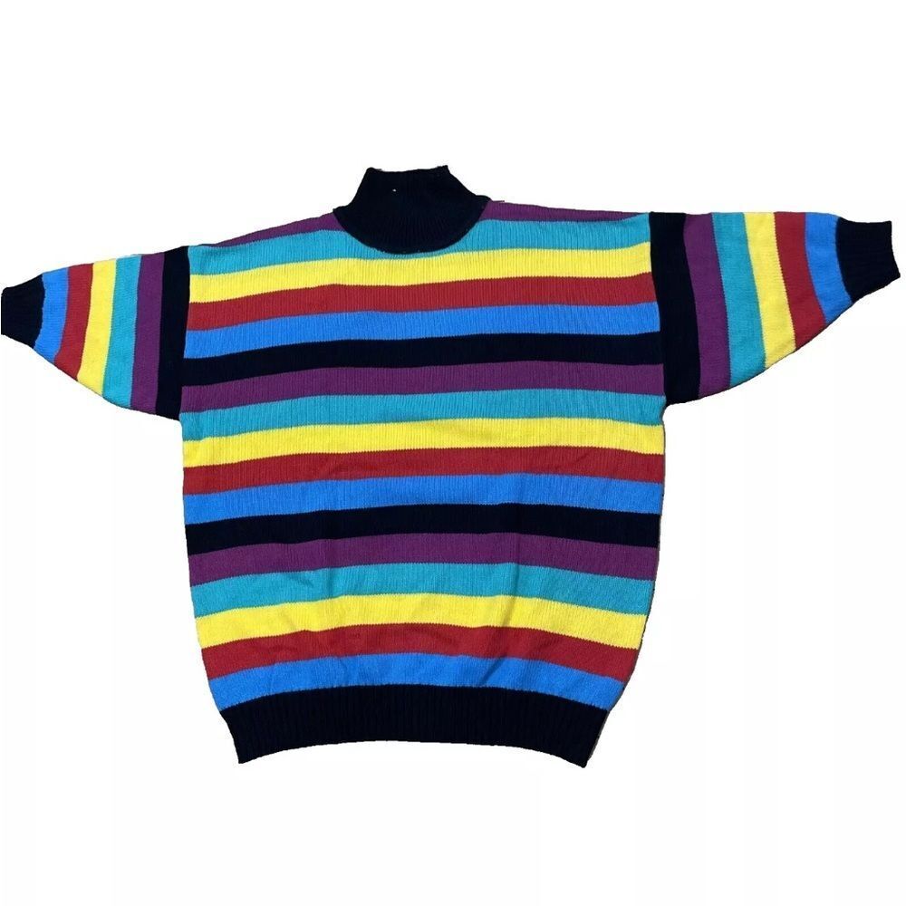 VENEZIA Vintage Sweater Adult One Size Colorful Retro Stripe Mock Neck Knit New